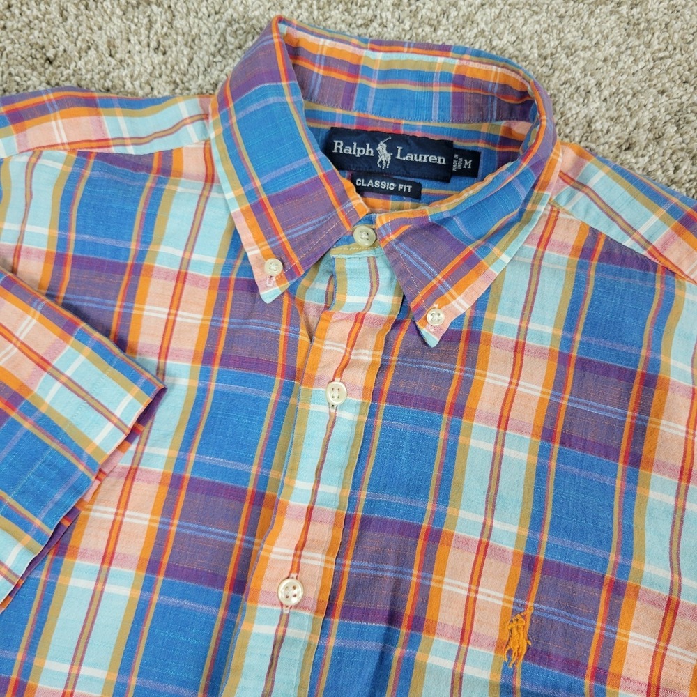 Ralph Lauren Classic Fit Mens Medium Multicolor Plaid Pony Button Down‎ SS